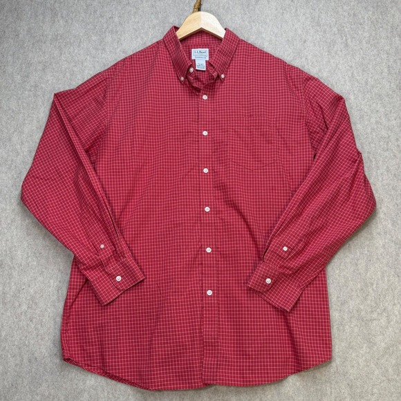 L.L. Bean Other - LL Bean Mens XL Red White Grid Traditional Fit Cotton Button Down Shirt Preppy